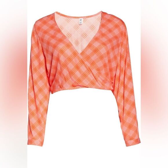 NEW BP Nordstrom Surplice V-Neck Crop Top Pink Red Ian Bias 1X - Picture 4 of 7